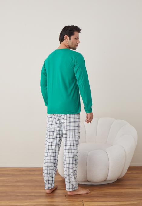 Pijama barbati Craciun , maneca lunga ,pantaloni lungi,Culoare Verde ,Engros